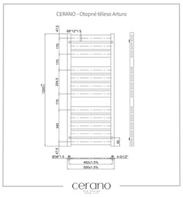 Cerano Cassandra, vykurovacie teleso 1200x500 mm, 644W, rozteč prijenia 462 mm, čierna matná, CER-CER-429622
