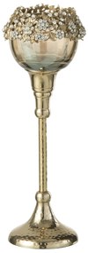 Zlatý svietnik na nožičke so zdobením a kamienky Volve M - Ø 8*25cm