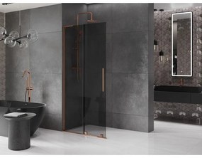 Mexen Velar L, posuvná sprchová zástena Walk-in 90 x 200 cm, 8mm šedé sklo, ružové zlato, 871-090-003-43-60