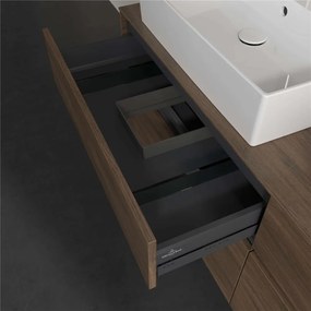 VILLEROY &amp; BOCH Collaro závesná skrinka pod dve umývadlá na dosku, 4 zásuvky, s LED osvetlením, 1600 x 500 x 548 mm, Arizona Oak, C137B0VH