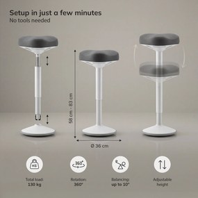 Balančná otočná stolička bielo-tmavosivá