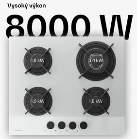 Klarstein Plynová varná doska Velaire, 4-platnička s elektrickým zapaľovaním, kompatibilná so zemným plynom a LPG, 8000W, 60cm