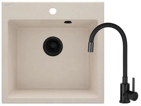 Deante ZQJN5103 - Kuchynský drez EVORA 50x50 cm + drezová batéria granit/béžová