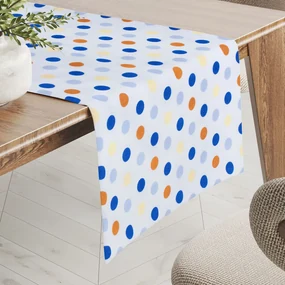 Biante Bavlnený behúň na stôl Sandra SA-120 Modré a hnedé bodky na bielom 45x140 cm