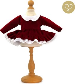 Bordové zamatové šaty pre bábiku – elegantný outfit s bielym golierom