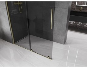 Mexen Velar, sprchová zástena s posuvnými dverami Walk-in 150 x 200 cm, 8mm šedé sklo, zlatá lesklá, 871-150-000-43-50