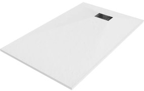 Mexen Hugo, obdĺžniková sprchová vanička SMC 140 x 80 cm, biela, čierna krytka, 42108014-B