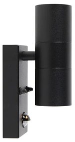 Vonkajšia nástenná lampa čierna 2-svetlá s pohybovým senzorom IP44 - Duo