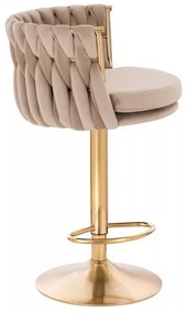 LuxuryForm DESIGN Barová stolička LYON VELUR na zlatom tanieri - latte