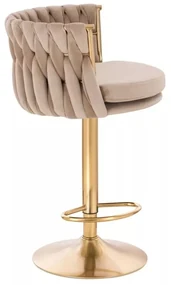 LuxuryForm DESIGN Barová stolička LYON VELUR na zlatom tanieri - latte