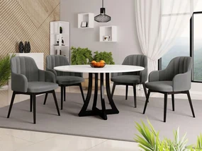 Okrúhly stôl Dagerto FI 100 so 4 stoličkami ST105 05, Dostupné poťahy: Magic Velvet 2217, Farby: biely lesk / čierny lesk