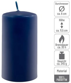 Sada stĺpových sviečok, 11,5 cm, Ø 6 cm, modrá, 12 ks