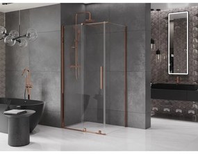 Mexen Velar, sprchový kút s posuvnými dverami 90(dvere) x 100(stena) cm, 8mm číre sklo, ružové zlato, 871-090-100-01-60