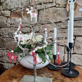 DECOLED Drevený sob, 5x6 cm, červený a biely, 12 ks/balenie.