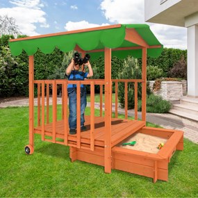 Pieskovisko s verandou HAPPY, 130x130x143cm, hnedá/zelená Jurhan