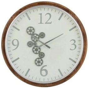 Veľké nástenné hodiny s dreveným rámom a ozubenými kolieskami Laudine - Ø 75 * 6 cm