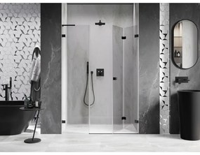 Mexen Lunar-F, L pravé skladacie sprchové dvere 110 cm, 8mm číre sklo, čierny matný profil, 836SL-110-050-70-00-P