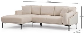 Dizajnová rohová sedačka Pallavi 255 cm krémová - ľavá