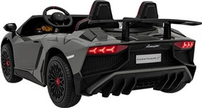 Ramiz Lamborghini Aventador SV batéria pre 2 deti Sivá + Bezkartáčový motor + Nafukovacie kolesá + LED audio