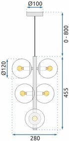 Toolight, závesné svietidlo Modern 6xG9 APP1163-6CP, čierna matná, OSW-04692