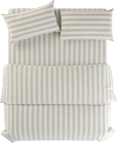 Svetlosivé/krémové ľanové obliečky na dvojlôžko 200x200 cm Natural Stripes – Native Natural