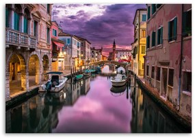 Obraz na plátně Benátský kanál fialový - 100x70 cm