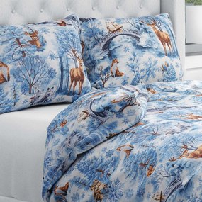 Biante Bavlnené posteľné obliečky Sandra SA-674 Lesné zvieratá v zimnom lese na modrom Predĺžené 140x220 a 70x90 cm