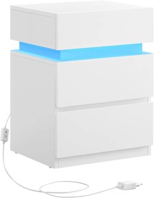VASAGLE Nočný stolík s LED svetlom biely