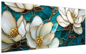 Obraz - Vitráž s magnóliou (120x50 cm)