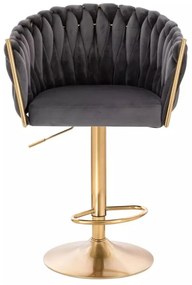 LuxuryForm DESIGN Barová stolička NORDEN VELUR na zlatom tanieri - tmavo šedá