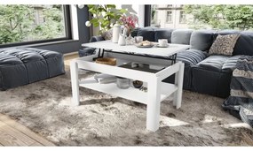 Rozkladací konferenčný stôl so zvíhacou doskou a poličkou ADEN biela