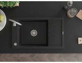 Mexen Elias, granitový drez granitový 795x480x200 mm, 1-komorový, čierna s chrómovým sifónom, 6511791005-77