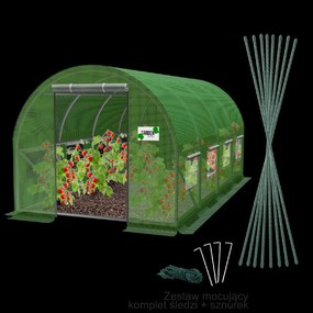 Garden Line 4-dielny zelený fóliový záhradný tunel  6 x 3 x 2 m