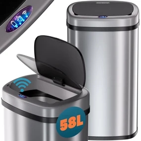InternetovaZahrada Bezdotykový hranatý odpadkový kôš s USB 58 L - strieborný
