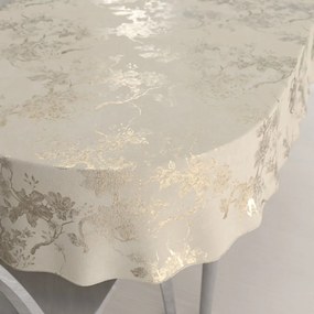 Biante Veľký zamatový oválny obrus Isabela Flower IBL-023 Zlaté kvety na krémovom 180x260 cm