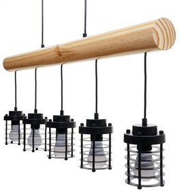 Závesné svietidlo H83 industrial, klietka 5 74213 - kov / drevo - Čierna