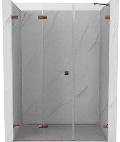 Mexen Lunar-F, ľavé sklápacie sprchové dvere 135 cm, 8mm číre sklo, ružové zlato profil, 836S-135-050-60-00-L