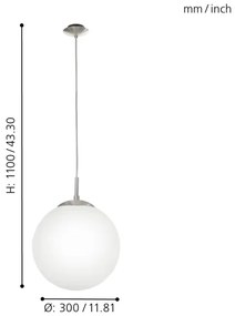 EGLO 85263 - Luster na lanku RONDO 1xE27/60W/230V pr. 30 cm biela
