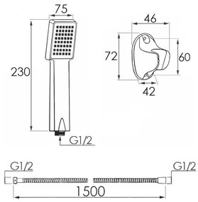 Ručná sprchová hlavica BAO s držiakom a 150 cm hadicou - čierna matná
