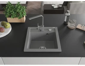 Mexen Vito, 1-komorový granitový drez 520x490x210 mm, šedá batéria Rita, šedá, 6503-71-670300-71