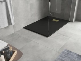 Mexen Hugo, obdĺžniková sprchová vanička SMC 100 x 80 cm, čierna, zlatá krytka, 42708010-G