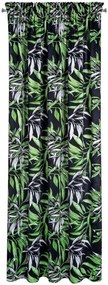 Moderný čierny zamatový záves na riasiacu pásku so zelenými vetvičkami PIERRE CARDIN 140 x 270 cm
