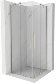 Mexen Velar Duo, sprchový kút s posuvnými dverami 80 x 80 cm, 8mm číre sklo, brúsená oceľ, 871-080-080-02-97