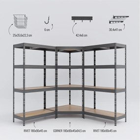 Régal RIVET CORNER PACK 180x180x180x45cm s príslušenstvom