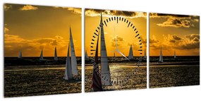 Obraz jachty v západe slnka (s hodinami) (90x30 cm)