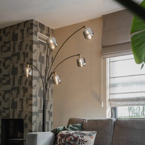 Stojaca lampa čierna so zlatom s dymovým sklom 5-svetlo - Zuzanna