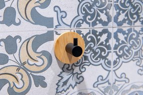 Vešiak na uterák na nalepenie 3M - čierny - kov/bambus