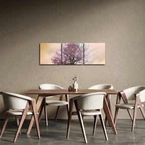 Obraz rozkvitnutého stromu na vrchole kopca (s hodinami) (90x30 cm)