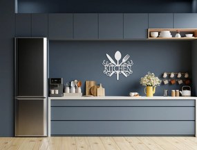 drevko Drevený nápis Kitchen s príborom a zdobením Rozmer obrazu: 32,5 x 34,5 cm, Farba dekorácie: Čierna