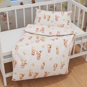 Biante Detské bavlnené posteľné obliečky do postieľky Sandra SA-538 Ružové zajačiky a vtáčiky na bielom Do postieľky 90x120 a 40x60 cm